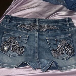 ROMWE Blue Embroidered Jean Shorts